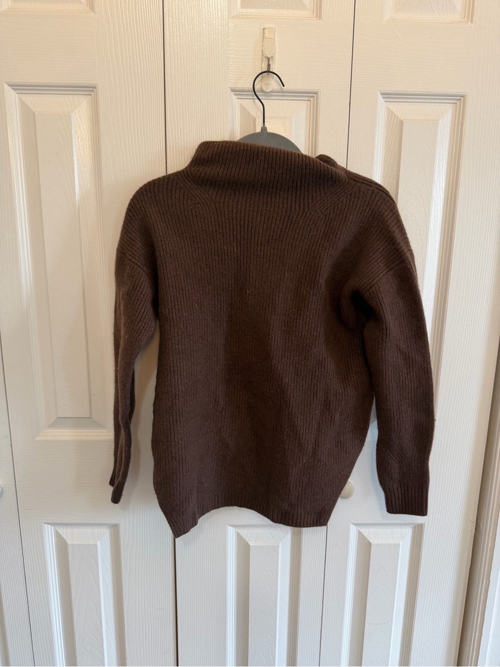 Hatch Mockneck 100% Merino Wool Ribbed Sweater Brown Size S